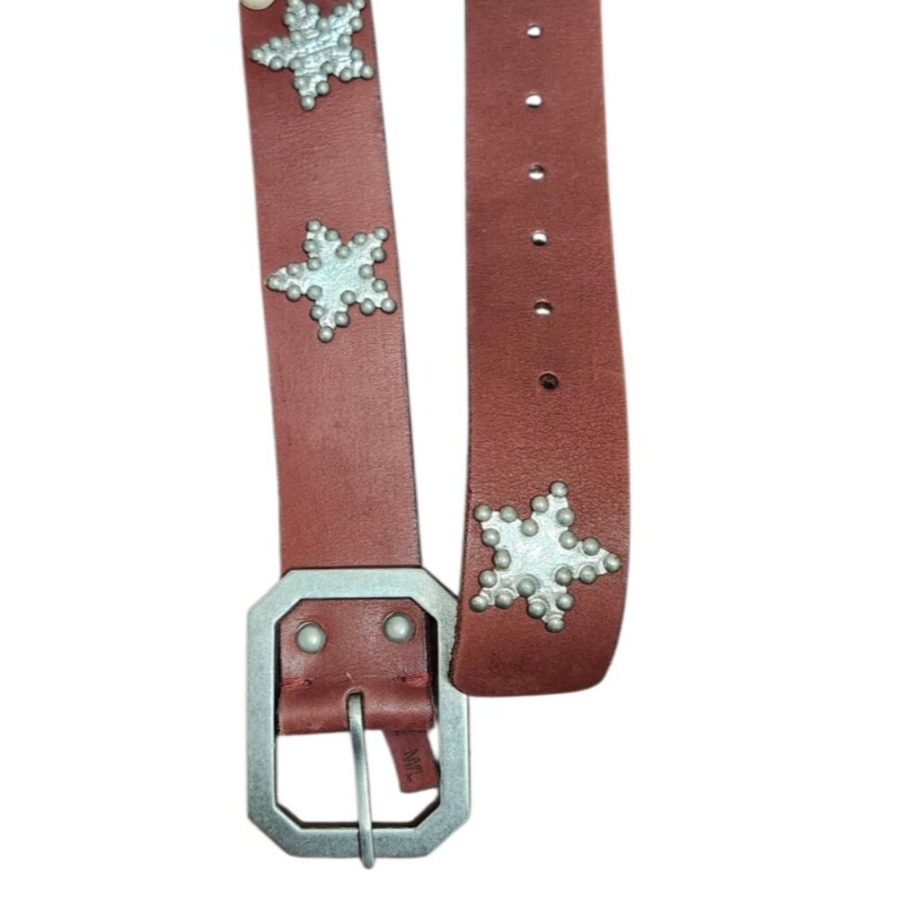 Free People Brown Leather Studded Star Belt Western Boho Festival Womens M/L - Picture 7 of 10